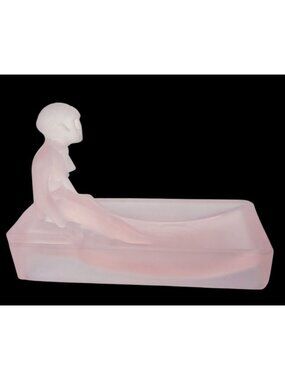 Vintage Art Deco Style Bathing Beauty Frosted Pink Soap Dish Figurine coin dish